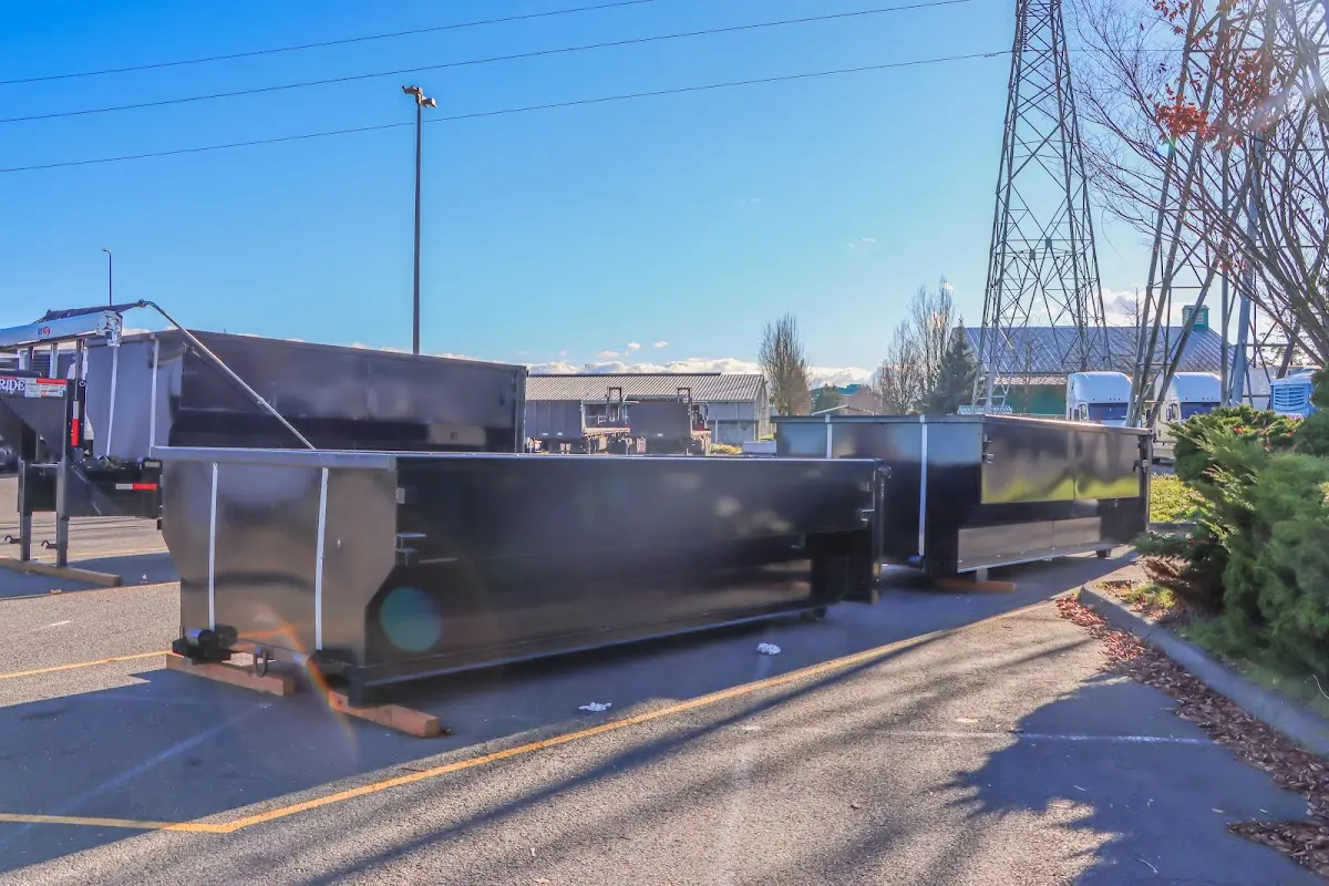 Roll-off dumpster ready for waste disposal at job site for Yard Waste Dumpster Rental in Darnestown